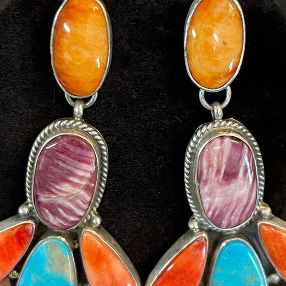 🌈 AUTHENTIC STERLING SILVER TUEQUOISE & SPINY EARRINGS - Picture 8 of 11